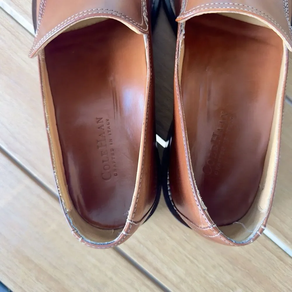 Cole Haan Men’s 8.5 M Brown Leather Square Toe Slip On Loafers Made Italy